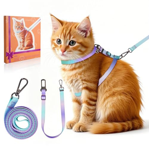 Katzengeschirr mit Leine Set [4-in-1] – Ausbruchsicher & verstellbar – Leichtes Katzenharnisch mit Autogurt – Für kleine, mittelgroße & große Katzen (S 1pcs)