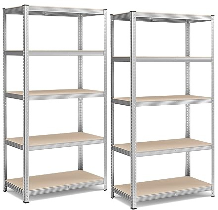 SONGMICS Schwerlastregal, 2er Set, Kellerregal, Lagerregal, 50 x 100 x 200 cm, Regal mit Stahlgestell, jeweils bis 600 kg belastbar, 5 verstellbare Ablagen, silbern GLR050E02