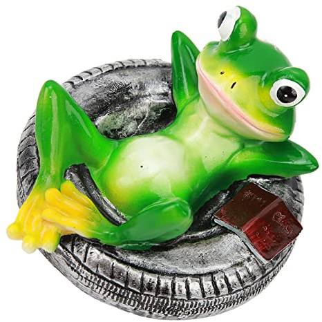 keshow Frosch-Garten-Ornament, Figur, Statue, Teich-Ornamente, Schwimmring, Frosch-Wasserspucker, Kunstharz, Schwimmende Teich-Dekoration (Frosch, Der Auf Reifen Liegt)