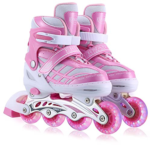 Kinder Inline Skates für Mädchen, verstellbare 4-Größen Inline Rollschuhe mit Allen leuchtenden Rädern für Kinder Mädchen