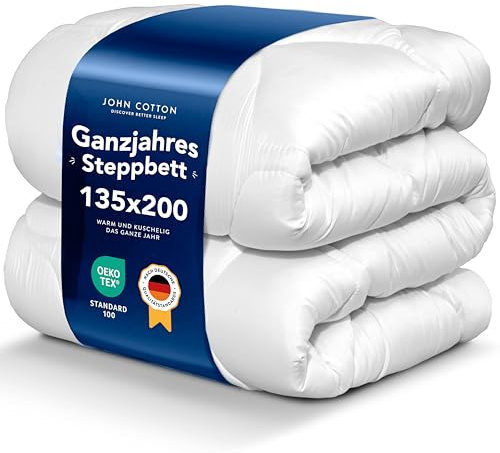 John Cotton New Way Bettdecke 135x200 - Innovativ & Atmungsaktive Steppdecke für Allergiker | Oeko-Test Zertifiziert Bettdecken | Weiche Microfaser Schlafdecke | Ganzjahresdecke 135 x 200 cm