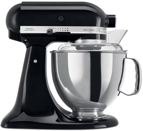 KitchenAid Küchenmaschine - Artisan - Kippbarem Food Processor - Teigknetmaschine mit 5 Zubehör - 2 Schüsseln aus Edelstahl - 4.8 L - Onyx schwarz