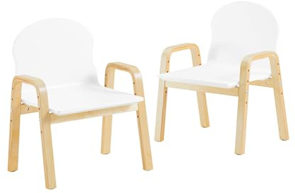 SoBuy KMB24-Wx2 2er Set Stuhl höhenverstellbar Stühlchen mit Armlehnen und Rückenlehne weiß Sitzhöhe 23-35cm