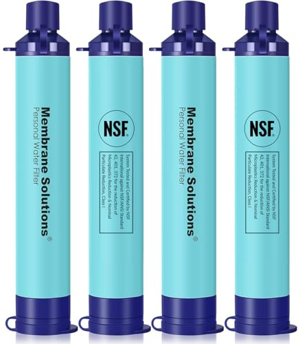 Membrane Solutions Tragbarer Wasserfilter-Strohhalm-Filtrations-Strohhalm-Reiniger, Überlebensausrüstung für Wandern, Camping, Reisen und Notfall, Blau, 4 Stück