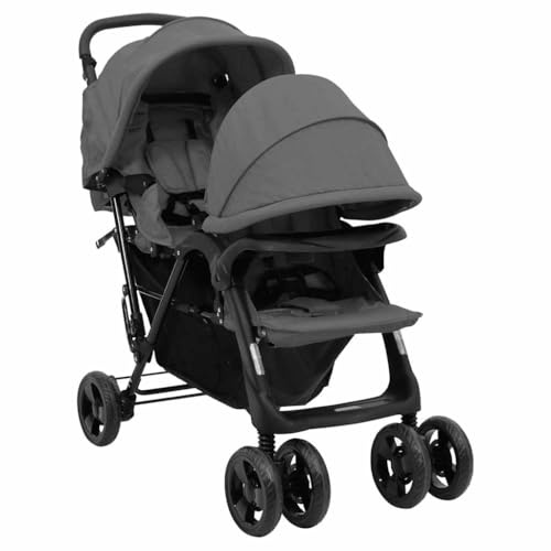 vidaXL Geschwisterwagen Klappbares Design Zwillingswagen Kinderwagen Baby Kinder Buggy Zwillingsbuggy Kinderbuggy Reisebuggy Dunkelgrau Stahl