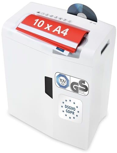 HSM shredstar X10 Aktenvernichter I Partikelschnitt 4,5x30 mm I Sicherheitsstufe P-4 I Leiser Home Office Schredder für Papier, CD/DVD, Kreditkarten I 20l Auffangbehälter I 10 Blatt I 2 J. Garantie
