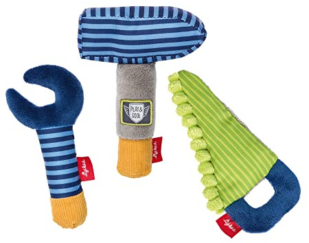 sigikid Baby Rassel & Greiflinge Werkzeug Set Play & Cool - Babyspielzeug Motorik Knisterfolie Quietsche Rassel - Geschenk ab 3 Monaten, waschbar bei 30 °C