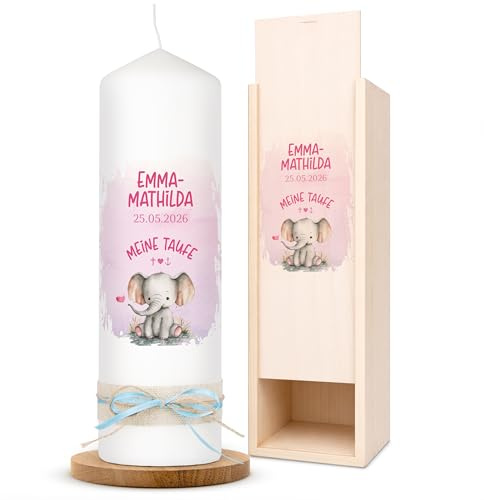 AMARI ® Taufkerz personalisiert Elefant Herz - Taufkerze für Mädchen/Jungen - Gestalte deine Kerze - Mach deine Taufe selbst
