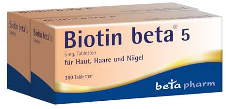 Biotin beta 5 Tabletten - Biotin 5mg hochdosiert (Vitamin B7) - Vitamine für gesundes Haarwachstum - für feste Nägel - Vitaminpräparat gegen Haarausfall - ohne Zusatzstoffe - für Erwachsene - 200 Stk
