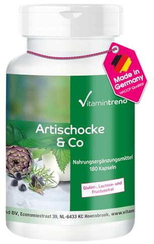 Vitamintrend Artischocke & Co, 180 Kapseln, mit Artischocken-Extrakt, Brennnessel-Extrakt und Wacholderbeeren, Nahrungsergänzungsmittel vegan ohne Magnesiumstearat, in Deutschland hergestellt