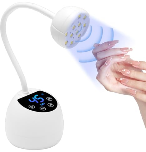 CGBE Mini UV Lampe für Nägel mit Smart Auto-Sensor und LCD Display, 12 LED-Perlen Mini-Nagellampe für Gelnägel mit 4 Modi, 36W Tragbare Kleiner Nageltrockner Geeignet für Salon und Hause, Weiß
