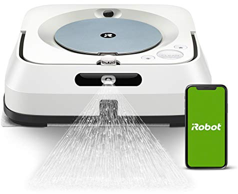 iRobot Braava Jet m6 (m6134) Wischroboter mit Präzisions-Sprühstrahl, Nasswischen & Trockenfegen, Sprachassistent-kompatibel, Kopplungstechnik mit Roomba, Reinigt nach Objekten, WLAN, Farbe: Weiß
