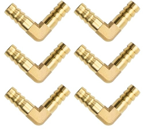GVSS 6 Stück Messing 90 Grad Winkelschlauchtülle 10 mm, Schlauchanschlussstücke,L förmiger Winkel Schlauchanschluss,Messing schlauchverbinder für Flüssigkeiten,Gas,Wasser,Luft und Ölschläuche