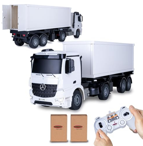 JAMARA 405148 LKW Mercedes Benz Arocs 1: 20 2, 4G-2 Geschwindigkeiten, ca. 6 km/H, bis zu 30 min. Fahrspaß, Auflieger Per Fernsteuerung An-& Abkoppelbar, Container abnehmbar, Türen Öffnen