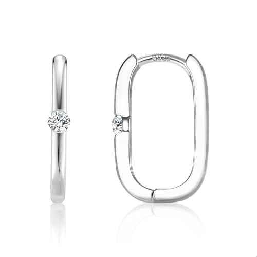 ALEXCRAFT Silber 925 Ohrringe Eckige Creolen, Silber Rechteckige Ohrring Silberen Kleine Creolen mit Zirkonia Creole Eckig Klein Knorpel Huggie Ohrringe Eckige Silberen 925 Creole Damen Frauen