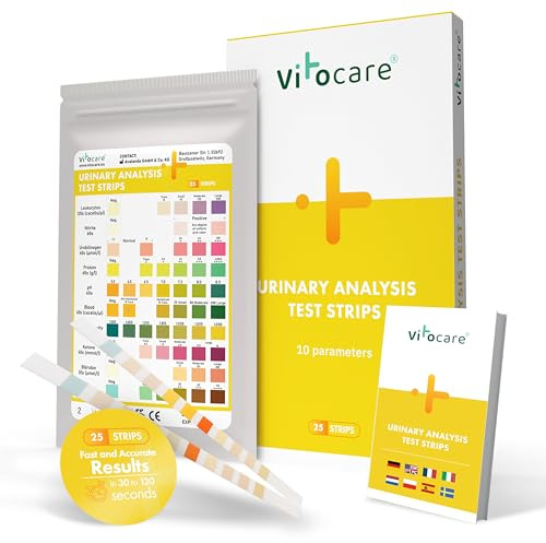 vitocare 25x oder 125x Urin Teststreifen mit 10 Parametern, Selbsttest bei Blasenentzündung, Urinteststreifen Harnwegsinfekt, unterstützt beim Abnehmen mit Low Carb, Ketogene Ernährung (25)