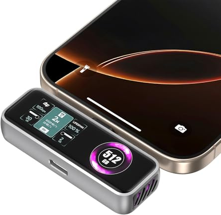 ZIKE Z791C Magnetic Portable SSD 512 GB, Externer SSD-eingebauter Lüfter, 4K 120fps ProRes-Videoaufnahme, USB3.2 Gen2 bis zu 990MB/s, Unterstützt PD3.0-Port 27W Laden Kompatibel mit iPhone 17/16/15