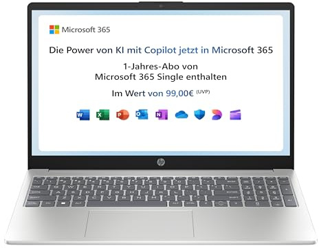 HP Laptop | 15,6 FHD Display | Intel Processor N100 | 4 GB DDR4 RAM | 128 GB UFS | Intel UHD Graphics | Windows 11 Home im S-Modus | inkl. Microsoft Office 365 Single | QWERTZ | Natural Silver