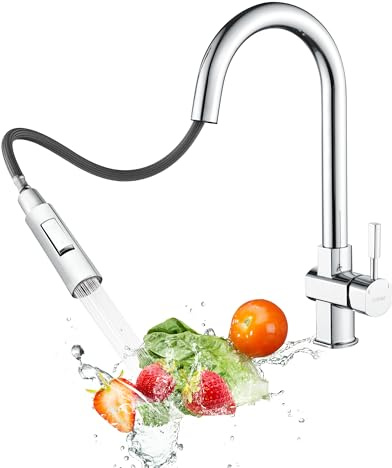 Süßren Wasserhahn Küche,Hochdruck Küchenarmatur mit Ausziehbar Brause,Armatur Küche 360° Drehbar,Spültischarmatur Zwei Wasserstrahlarten, Edelstahl Mischbatterie Küche Chrom