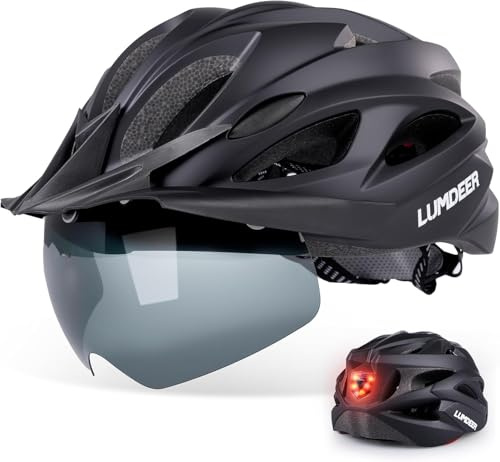 LUMDEER Fahrradhelm Erwachsene mit Licht, Radhelm mit Abnehmbarer Magnetische Schutzbrille Visier UV400, City Helm Urban für Herren und Damen, Bike Helmet mit 18 Belüftungskanäle
