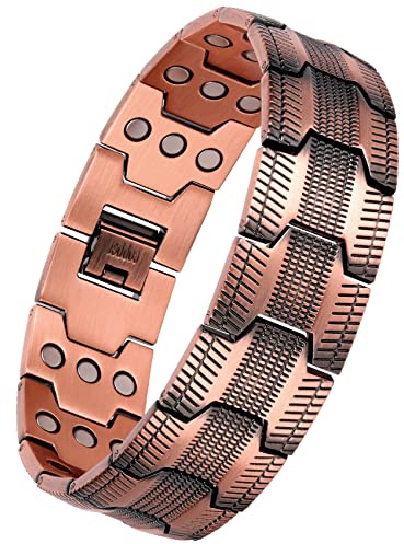 Jeracol Kupfer Magnetarmband Herren, 99% Reines kupferarmband mit ultrastarken Magneten, Einstellwerkzeug und Schmuck-Geschenkbox（Reifengrafiken-Kupfer