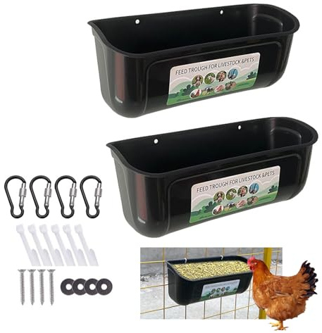Neue große Hühnerfütterung, Zaun hängende Hühnerfütterung, große Kapazität Futtertrog Trog, Outdoor-Geflügel Futter und Wasser, Futter Hühner, Enten, Gänse, Hunde, Kühe und Schafe (2 Stück, Schwarz)