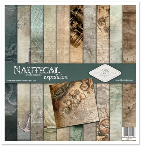 ITD Collection - Scrapbook Papier - Scrapbooking Set - Motivpapier zum Basteln - Dekorpapier 12x12 inches - 310 x 310 mm - 10 Blatt + 1 – Nautische Expedition - SLS-004