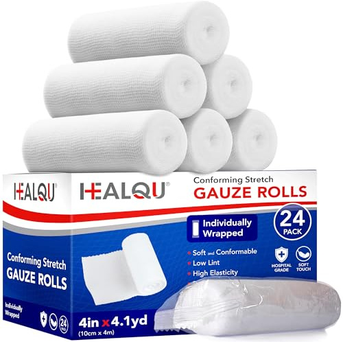 HEALQU Mullbinden – Hochwertige & gewebte Fixierbinden 24 Rollen (10 cm x 3.75 m) für Wundverbände & Wundversorgung - einzeln verpackt, extra weich & dehnbar | Erste-Hilfe Verbandsmaterial