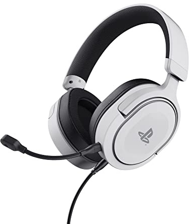 GXTrust Forta PS5 Gaming Headset Lizenziert für PlayStation 5, Weiß | 1,2 m Kabel, 50mm-Treiber, 3D Audio, 3,5-mm Klinke, Abnehmbares Mikrofon, Verstellbare Over-Ear Kopfhörer