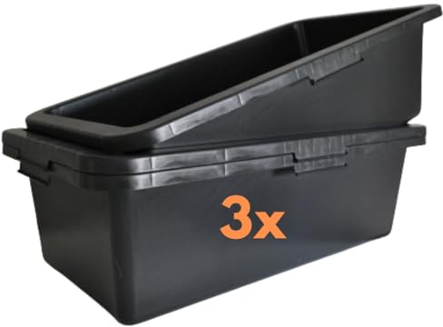pokm toolsmarket - 3 Stk. Mörtelkästen 40 Liter, Mörtelkübel Eckig Baueimer, Kunstoff-Wannen, Speiswanne Zementwanne Mörtelwanne Maurerkübel, Schwarz Pflanzkübel für Hochbeet, Hergestellt in EU