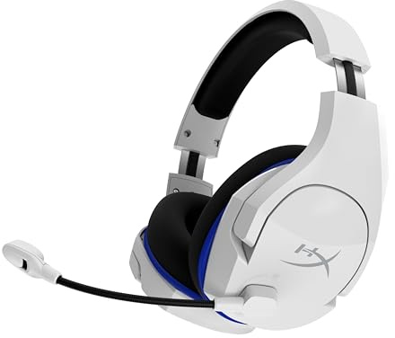 HyperX Cloud Stinger Core, Kabelloses Gaming-Headset, 2,4-GHz, kompatibel mit PS5, PS4 und PC, leicht, robuste Stahlschieber, Mikrofon mit Geräuschunterdrückung, integrierte Audiosteuerung, Weiß
