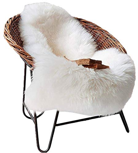 JXLOULAN Spitzenqualität Lammfellimitat Teppich, Lammfellimitat Teppich Longhair Fell Nachahmung Wolle Bettvorleger Sofa Matte (Weiß, 60 x 90 cm)