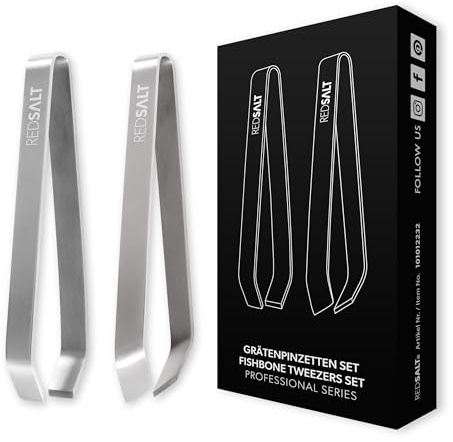 REDSALT® Profi Grätenpinzetten 2er Set 11cm | rostfreier Edelstahl matt INOX 18/10 Qualität | Fischgrätenpinzette 100% spülmaschinenfest | Fischgrätenzange Fisch Entgräter Grätenzange Pinzette