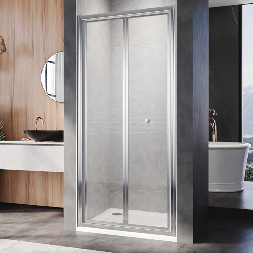 SUNXURY Schiebetür Dusche 86x185 cm Falttür Duschkabine 86 cm faltbar Nischentür aus 5 mm Klarglas ESG Sicherheitsglas Duschtür Verstellbereich von 82-86 cm, Höhe: 185 cm
