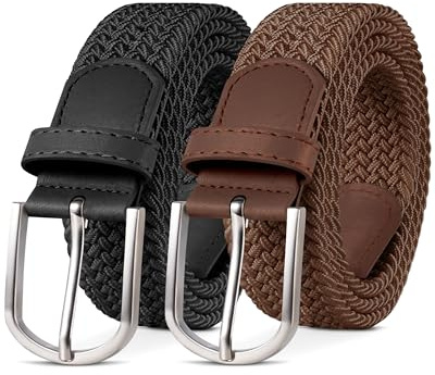 YOUCHAN 2er-Pack Gürtel für Damen und Herren Gürtel Elastische Flechtgürtel 3,3 cm Stretchgürtel mit Verstellbarer Dehnbarer Stoffgürtel Unisex
