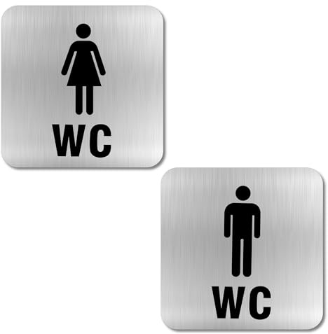 WC Schild Selbstklebend, 2 Stück Toilettenschilder Damen Herren, Edelstahl Toilettenschild Selbstklebend, Ideales Gäste WC Schilds, Türschild WCs Aufkleber, Schild Toilette