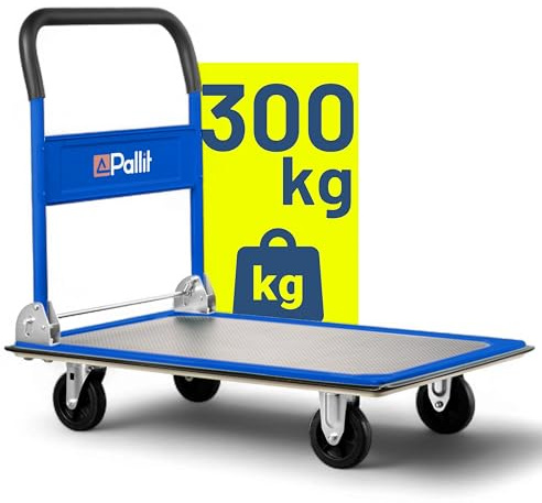 Pallit Transportwagen klappbar Blau 300 kg Rollwagen mit lenkbarer Vollgummi-Bereifung Anti-Rutsch Plattformwagen Transporthilfe Handwagen Carry