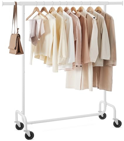 SONGMICS Kleiderständer auf Rollen, bis 130 kg belastbar, aus Metall | Garderobenständer, ausziehbare Kleiderstange, 45 x (110-150) x 162,9 cm, mattweiß, PATAYE Kollektion HSR011W01