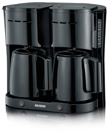 SEVERIN Duo-Filterkaffeemaschine mit Thermokanne, Kaffeemaschine für bis zu 16 Tassen, ansprechende Filtermaschine mit 2 Isolierkannen, schwarz, KA 9315