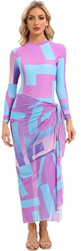 Muslimische Damen-Badeanzüge, Batik-Top, Badehose mit langem Sarong, Wickelrock, Bademode, bescheidener Badeanzug, 4 Stück