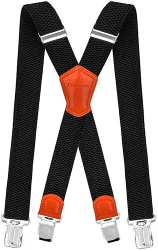 Decalen Hosenträger für Herren Breit 4 cm mit sehr Starken 4 Metall Clip Lang Einheitsgröße für Männer und Damen Einstellbar und Elastisch X Style (Schwarz 1)