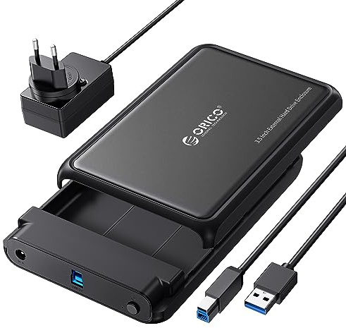 ORICO Festplattengehäuse 3.5 Zoll USB 3.0 Externes HDD Gehäuse für 2,5/ 3,5 SATA HDD und SSD Maximal 20 TB, Unterstützt UASP, 12 V/ 2A Netzteil ABS (DDL35U3-Schwarz)