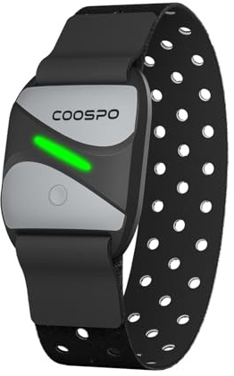 COOSPO HW807 Herzfrequenzmesser Armband HRV Herzfrequenz-Trainingsbereich per Bluetooth5.0/ ANT+, Sensor LED Pulsmesser Armgurt IP67 Wasserdichter, Wiederaufladbar Kompatibel mit Wahoo, Zwift, Strava
