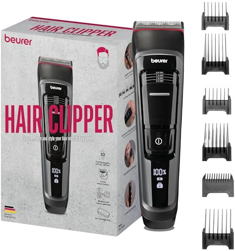 Beurer MN5X Haarschneidemaschine, Haarschneider Herren mit Akku | Professioneller & schneller Haarschnitt, 6 hochwertige Edelstahlklingen für individuelles Styling, 4-stufige Feineinstellung