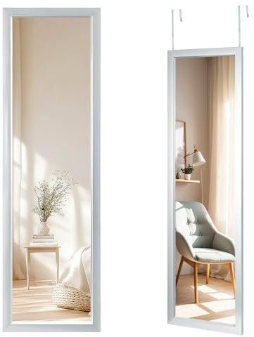 Trintion Ganzkörperspiegel, 110x33cm Wandspiegel Türspiegel Mit 2 Haken Höhenverstellbar, Spiegel Groß Aus Bruchsicherem Glas Für Eingänge Und Schlafzimmer Ganzkörperspiegel (Silber)