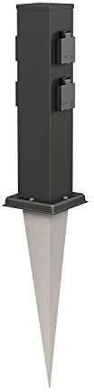 ledscom.de Garten-Steckdosen-Säule Polly mit Erdspieß für außen, IP44, 4-Fach, Edelstahl, eckig, schwarz, 40cm