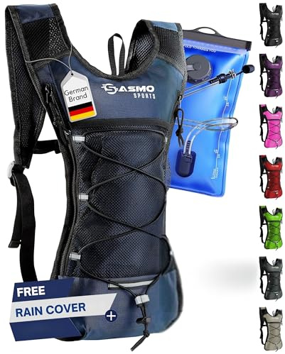 SASMO® Trinkrucksack (Blau) mit Thermofach | Trinkrucksack Laufen - Ultraleicht 300g & 6L | Laufrucksack mit Trinkblase 2l, BPA-Frei | Rucksack mit Trinkblase & Reflektoren | Laufen, Fahrradfahren