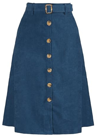 Allegra K Damen Corduroy Midi Skirt Rock mit Knopfleiste vorne | Cordstoff, Taillenbund, A-Linie, hohe Taille, elastische Taille, schräge Taschen, Gürtelschlaufen, Midi-Länge
