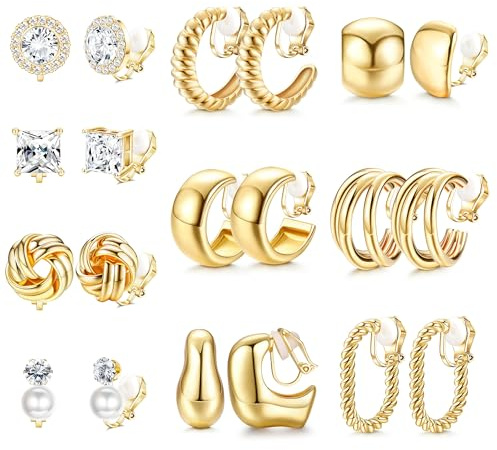 Morfetto 10 Paar Clip Ohrringe Damen Gold Silber Ohrclips Ohne Ohrlöcher Ohrklipser Hypoallergen 14k Gold Plated Statement Klipp Ohrringe Clips Fake Ohrring Set Damen Mädchen Goldene