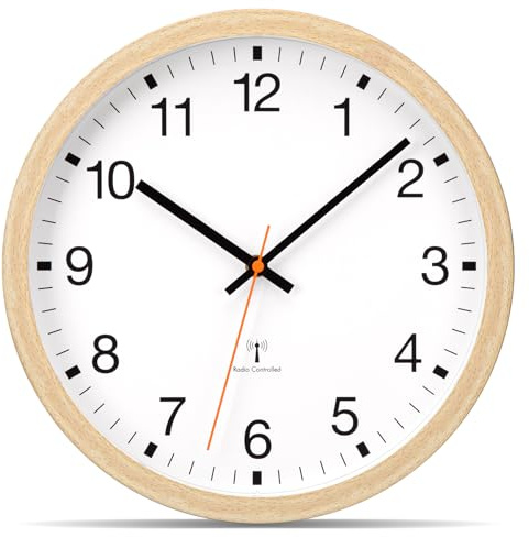 VIVILINEN Funkuhr Wand Mit Holzoptik Wanduhr Ohne Tickgeräusche, 30cm | Funkwanduhr Geräuschlos Mit Breitem Rahmen Moderne Wanduhr Funk Ohne Ticken für Wohnzimmer Schlafzimmer Büro Küche